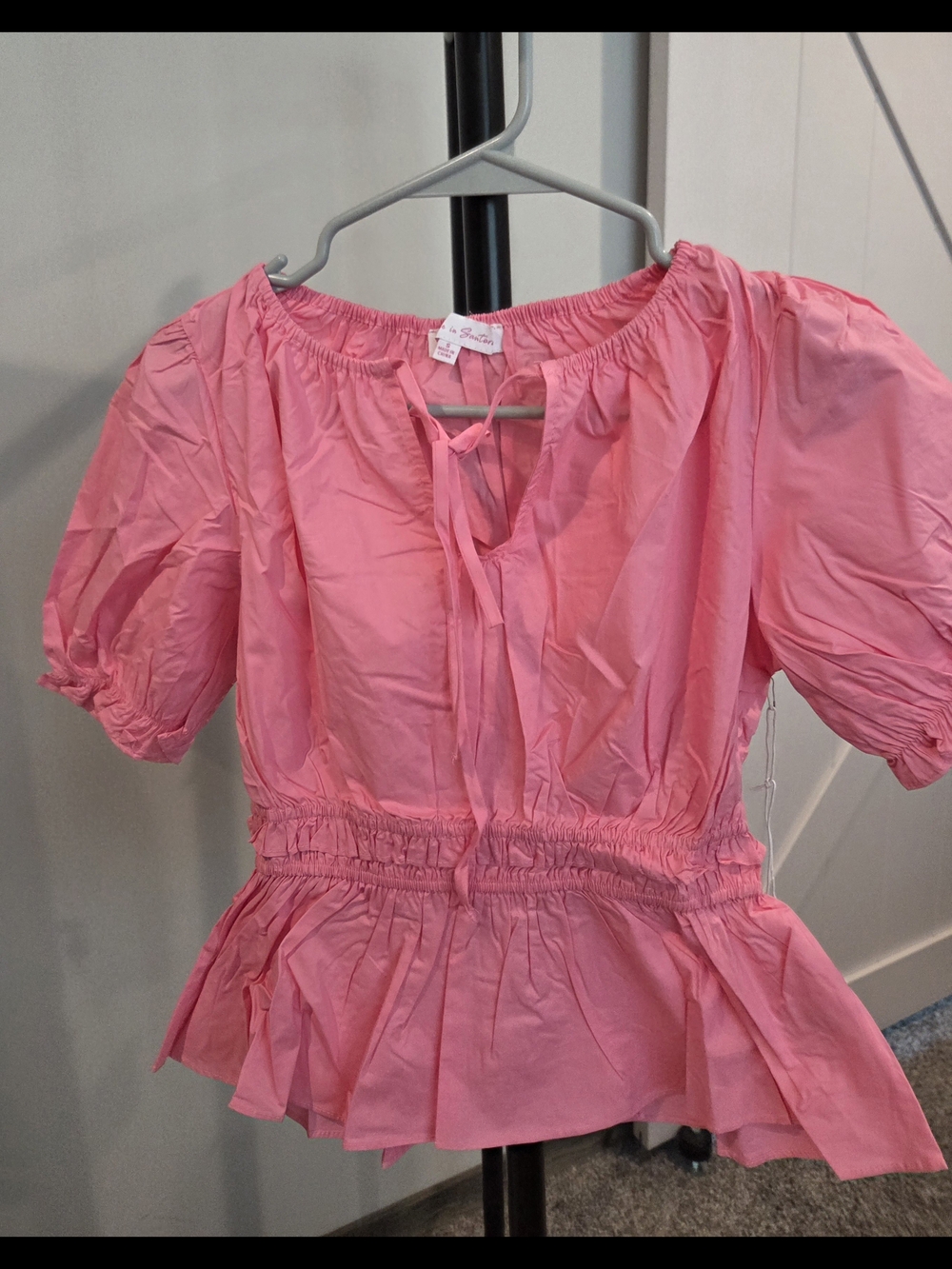 Women's Pink Peplum Tie-Front Blouse by Unknown Brand